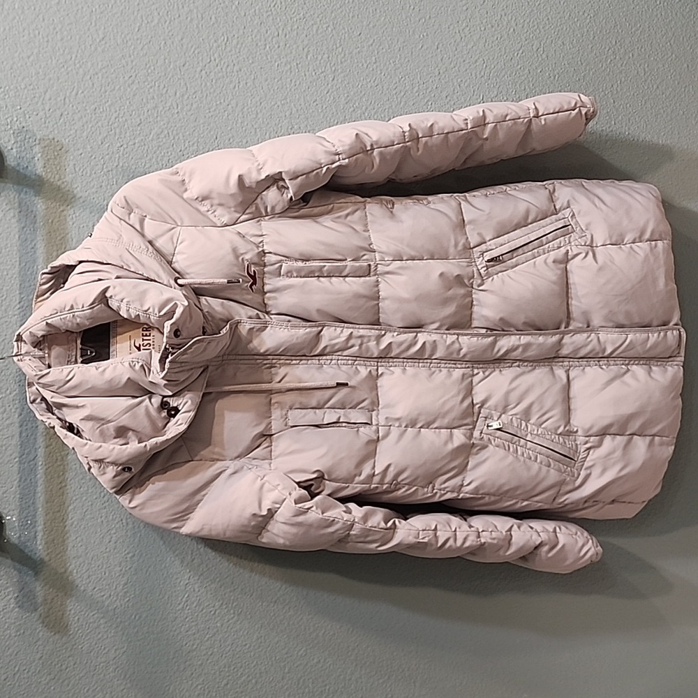 Hollister Puffy Jacket Grey Size Medium